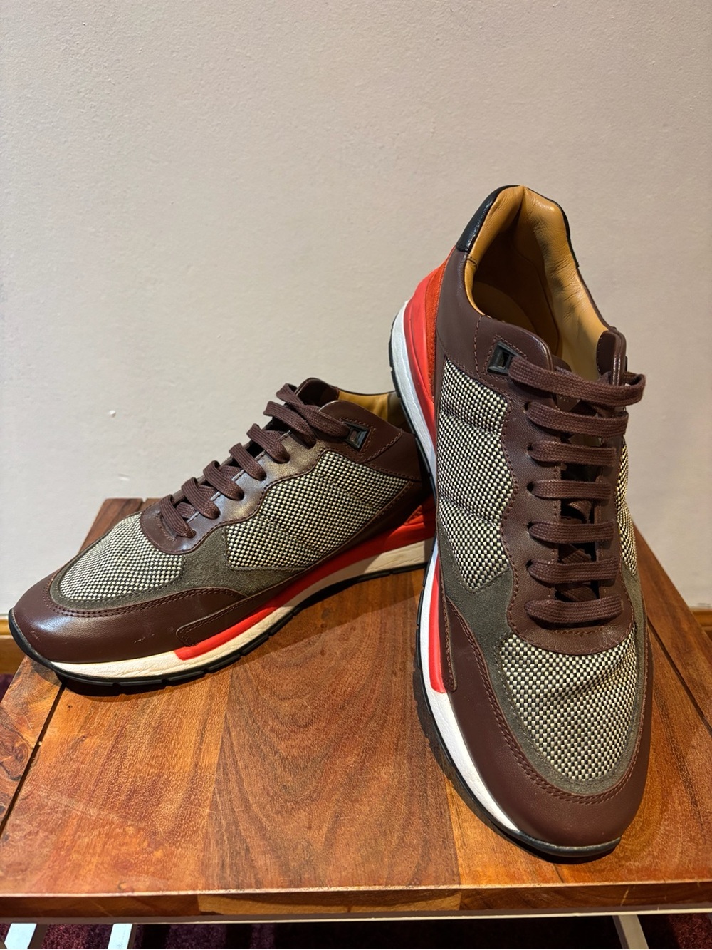 BOSS Hugo Boss Men’s Leather Fall Sneakers Brown Orange EU 42 US 9 - Picture 4 of 7